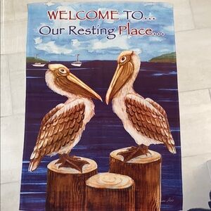 Welcome To Our Resting Place-Pelicans Large Decorative  Flag-28”x 39” In/Outdoor